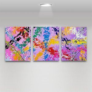 Original Abstract Art Canvas Painting Hand Painted Signed 14x33 "Quest Method"